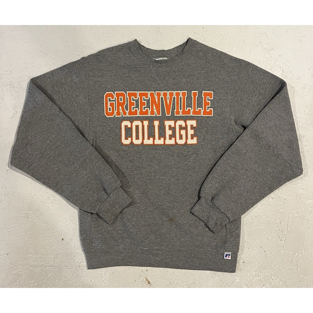Vintage Russell Greenville College Crewneck Sweatshirt‎ Mens Small Gray Orange